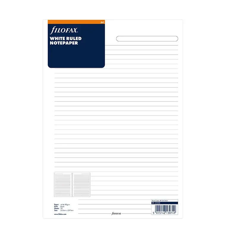 Filofax Classic recharge papier ligné A4 blanc