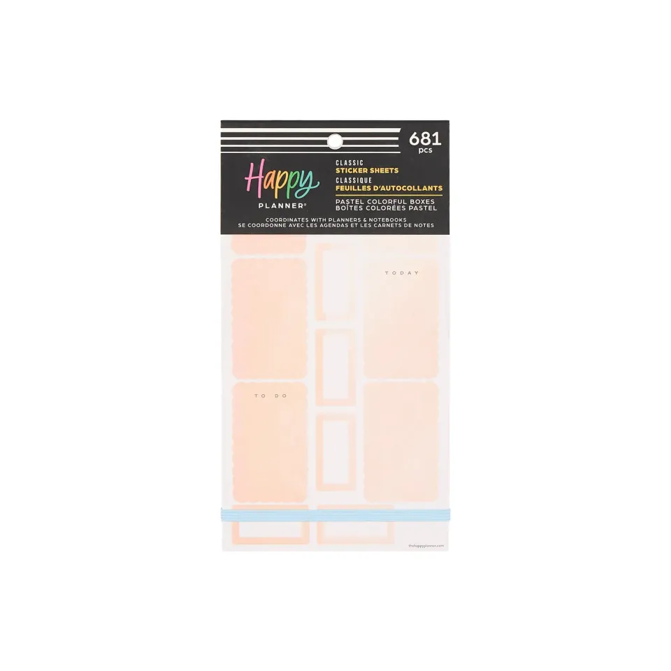 Happy Planner Pastel Colorful Boxes stickers value pack 30 feuilles pastel