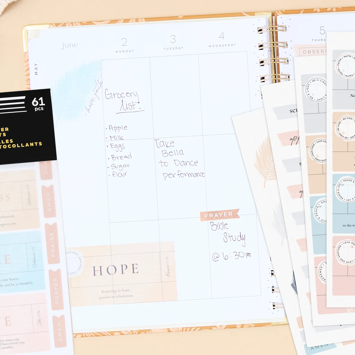 Happy Planner Coastal Faith stickers 5 feuilles versets