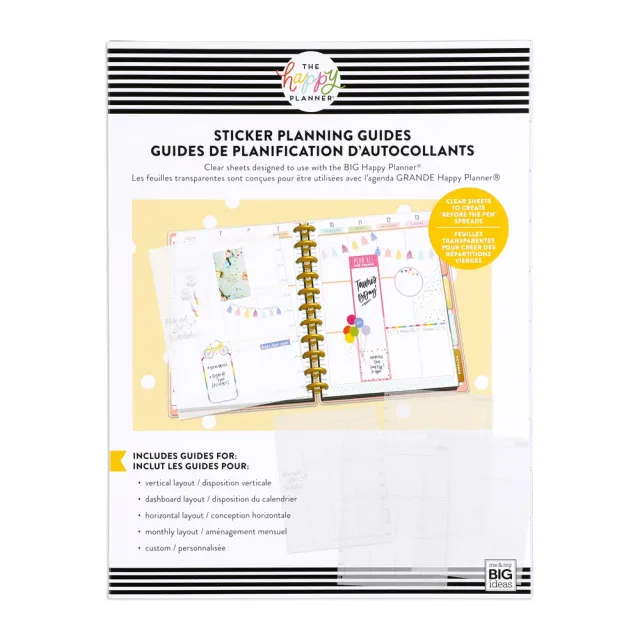 Happy Planner Big guide stickers transparent 10 planches mise en page