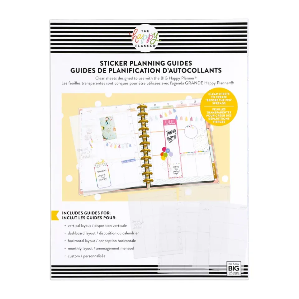 Happy Planner Big guide stickers transparent 10 planches mise en page