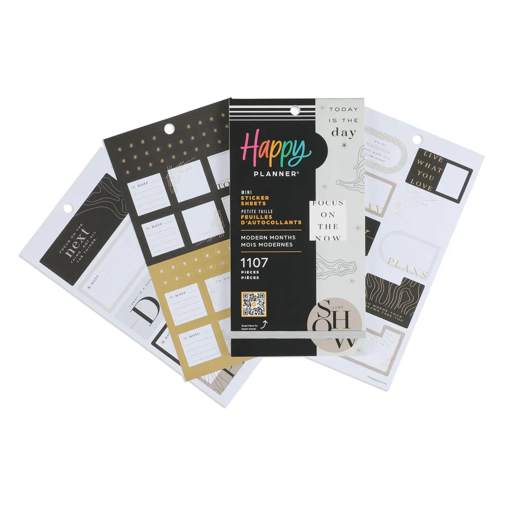 Happy Planner Modern Months Mini stickers 1107 noir et blanc