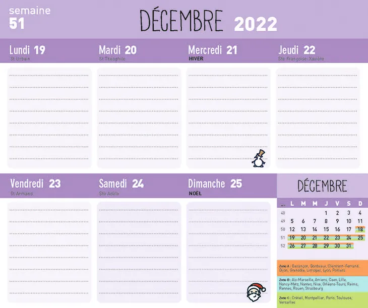 Frigobloc Mini calendrier familial hebdo sept 2022-août 2023