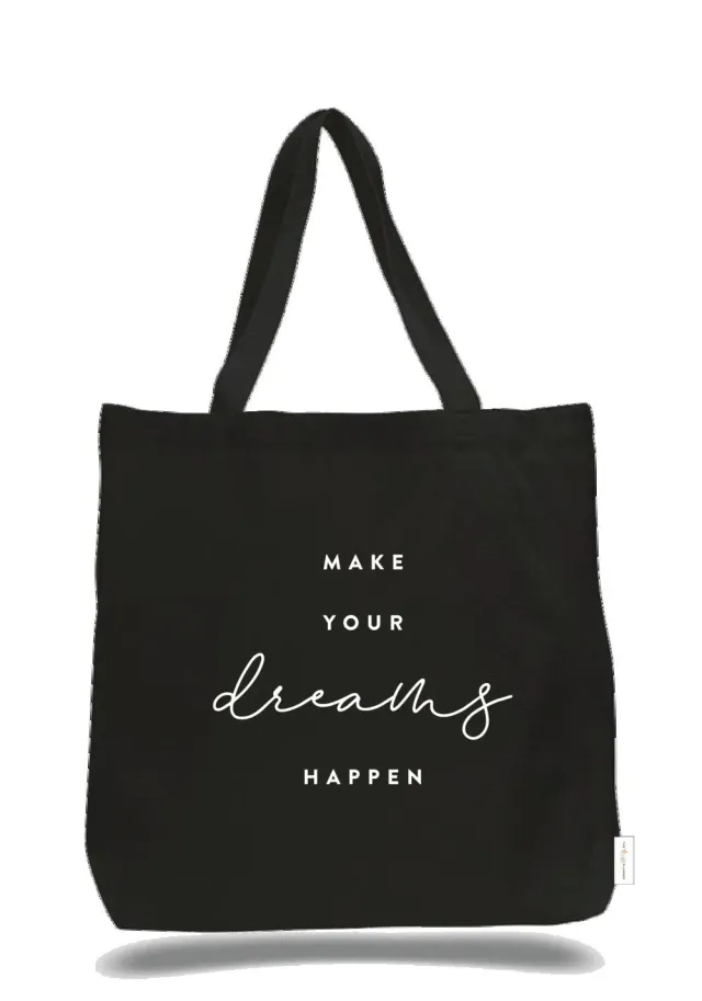 Happy Planner Dreams tote bag toile noire 33x34 cm