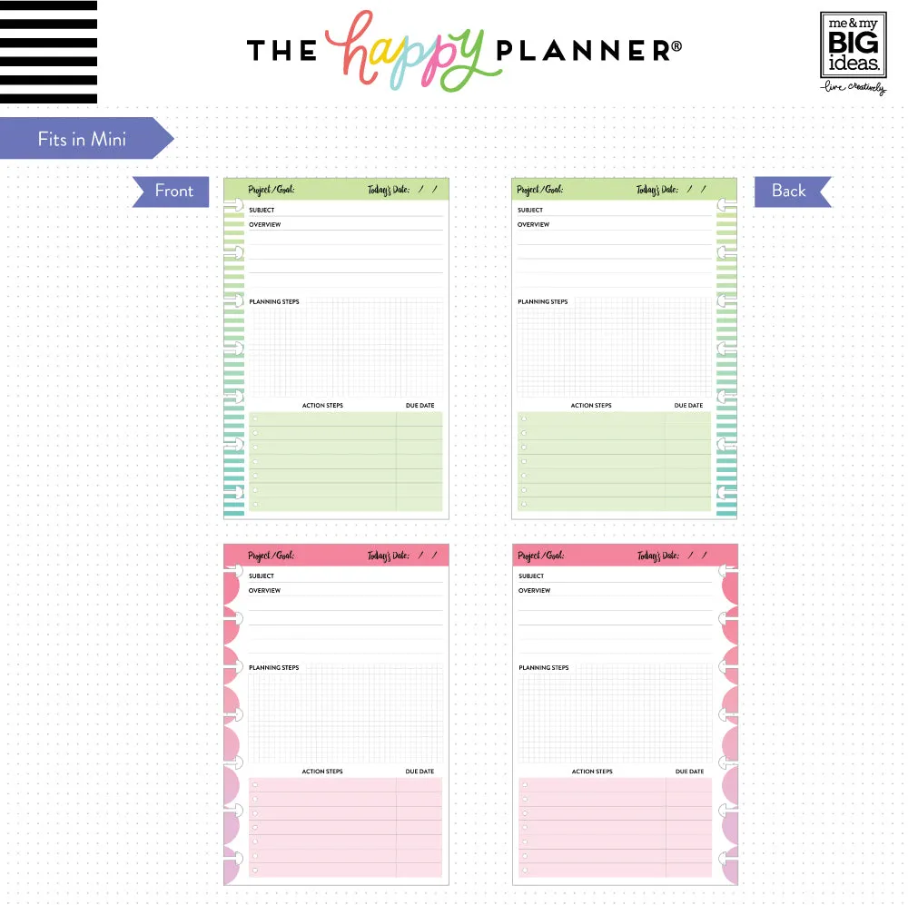 Happy Planner Project papier recharge Mini 40 feuilles