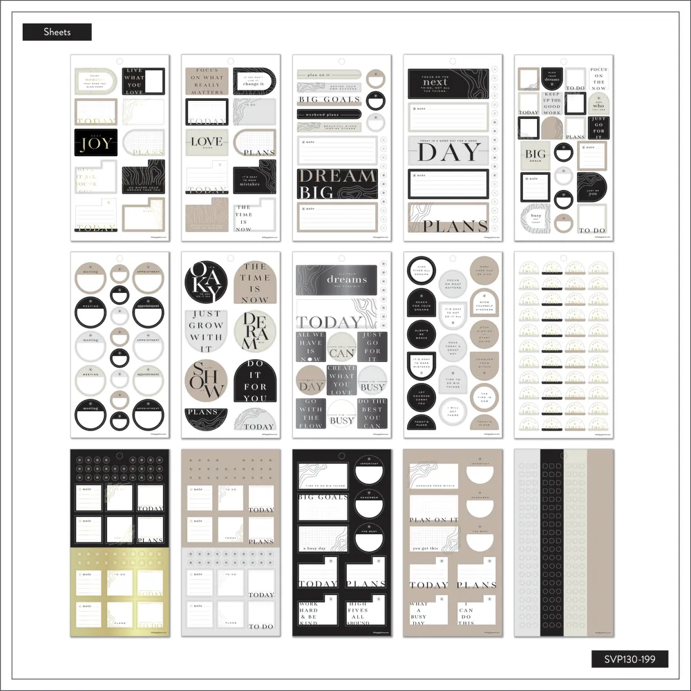Happy Planner Modern Months Mini stickers 1107 noir et blanc