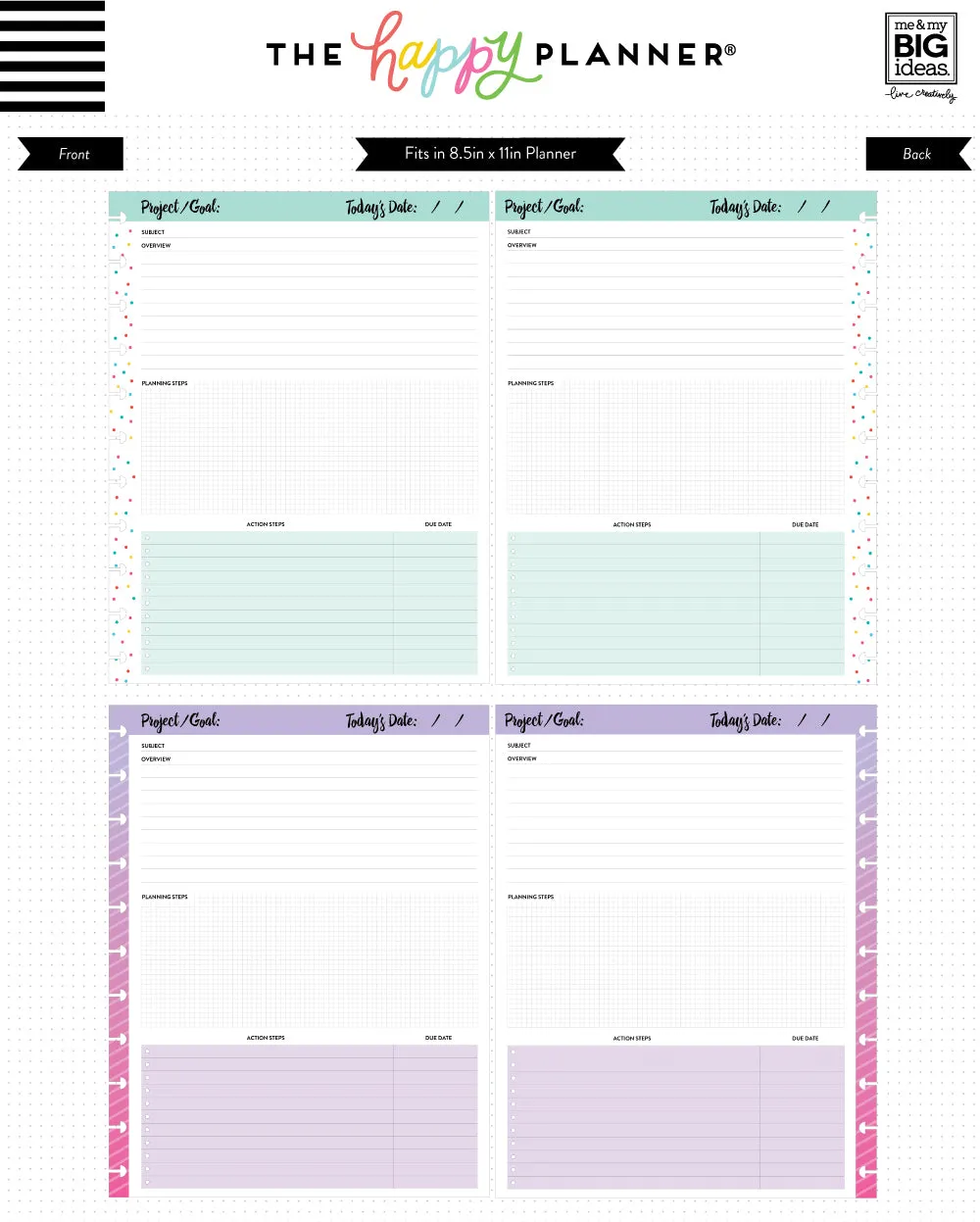 Happy Planner Project papier recharge Big 40 feuilles projets