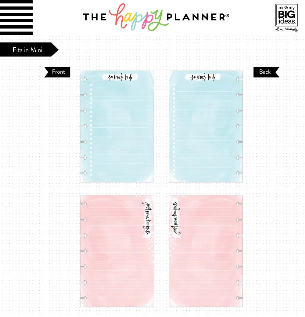 Happy Planner Watercolor recharge papier mini 40 feuilles