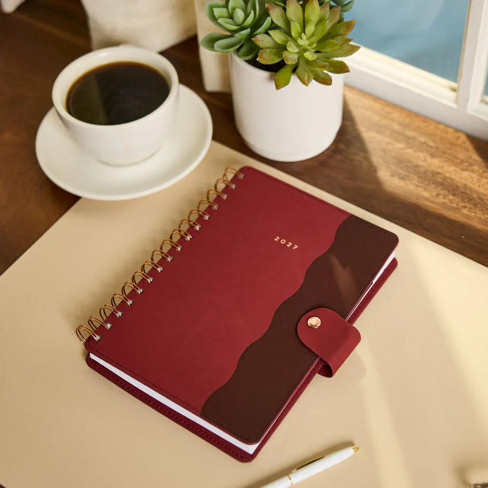 Happy Planner Citrine Burgundy Scallop agenda 2027 A5 pro 12 mois