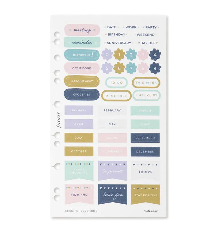 Filofax Good Vibes Stickers autocollants 6 feuilles repositionnables