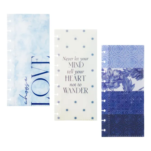 Happy Planner Shibori enveloppes à anneaux lot 3 floral bleu