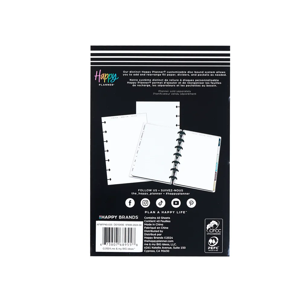 Happy Planner Neutrals Dotted Lined Mini Filler Paper recharge 40