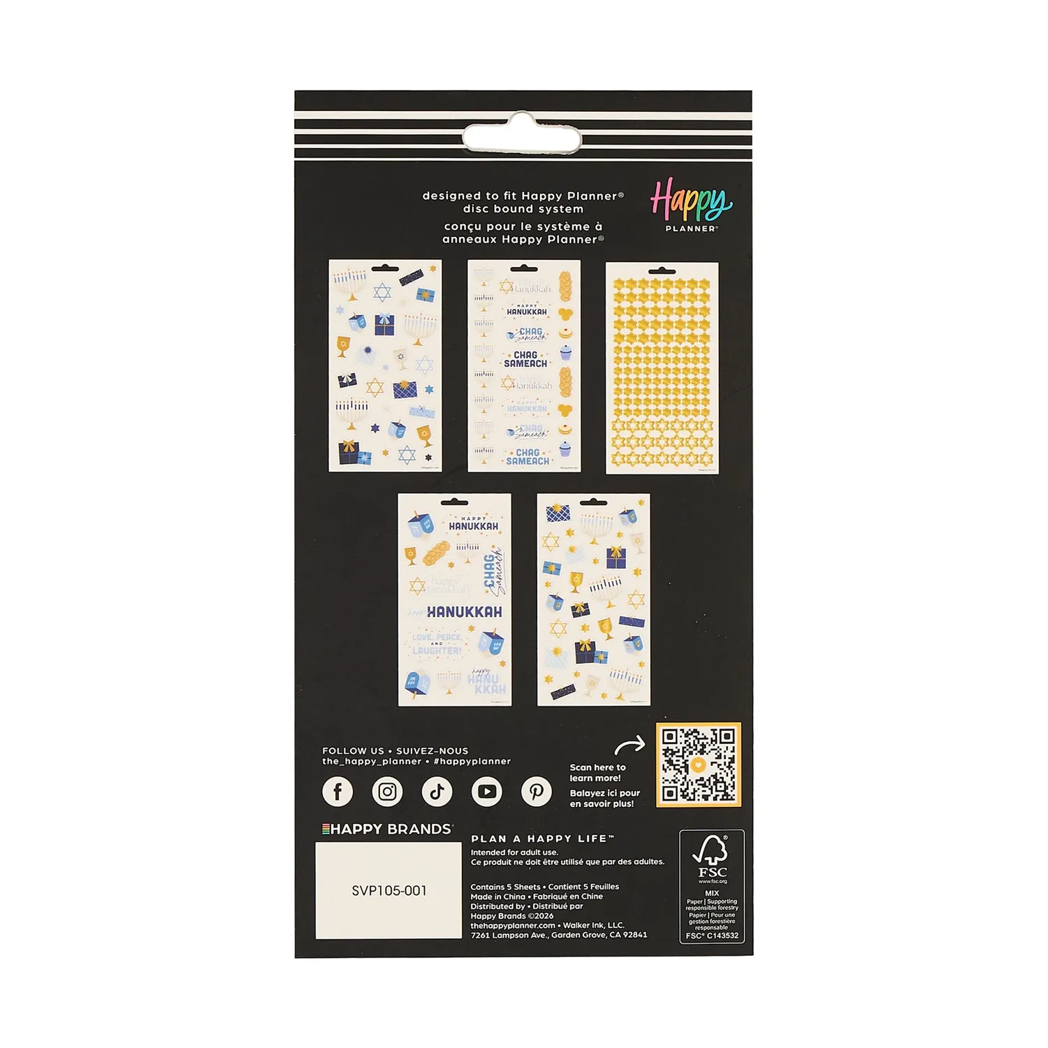 Happy Planner Hanukkah stickers agenda 5 planches bleu or