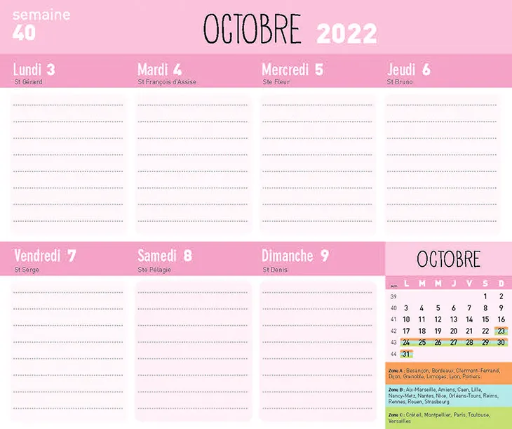 Frigobloc Mini calendrier familial hebdo sept 2022-août 2023