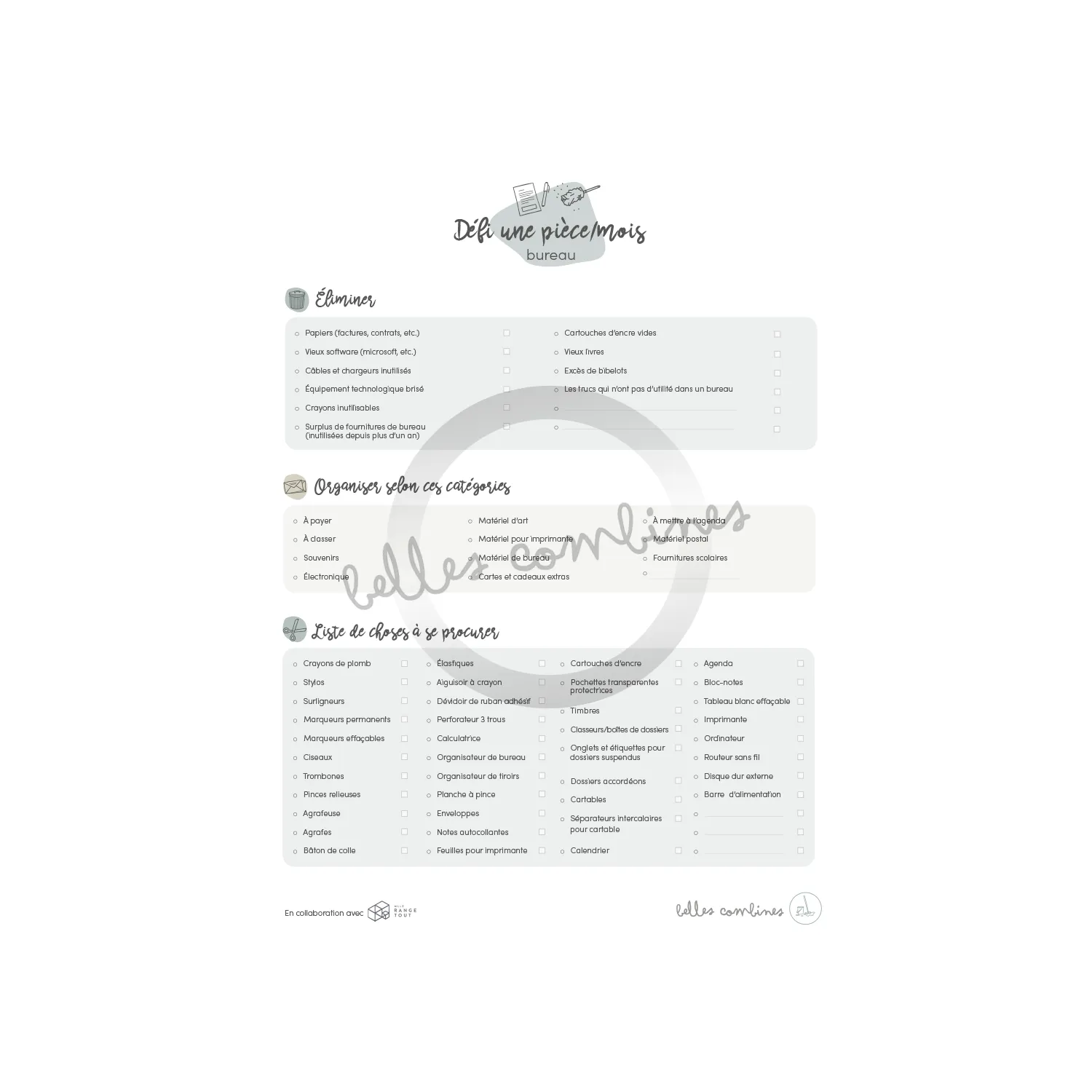 Les Belles Combines Défi 1 pièce par mois bureau fiche à imprimer