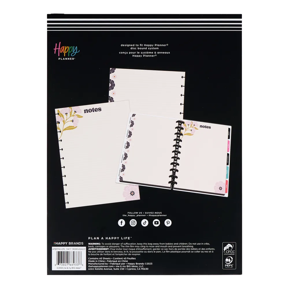 Happy Planner Plum Happy papier pointillé ligné Big 40 feuilles