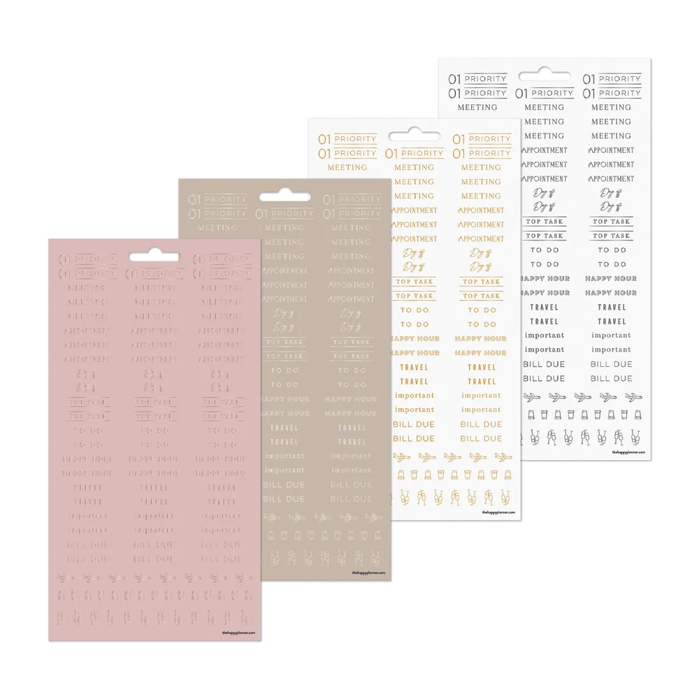 Happy Planner Work + Life Ivory stickers 8 feuilles rappel doré