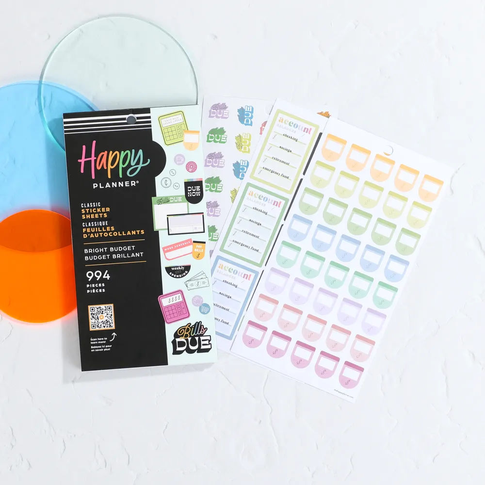 Happy Planner Bright Budget stickers budget 994 pièces 30 feuilles