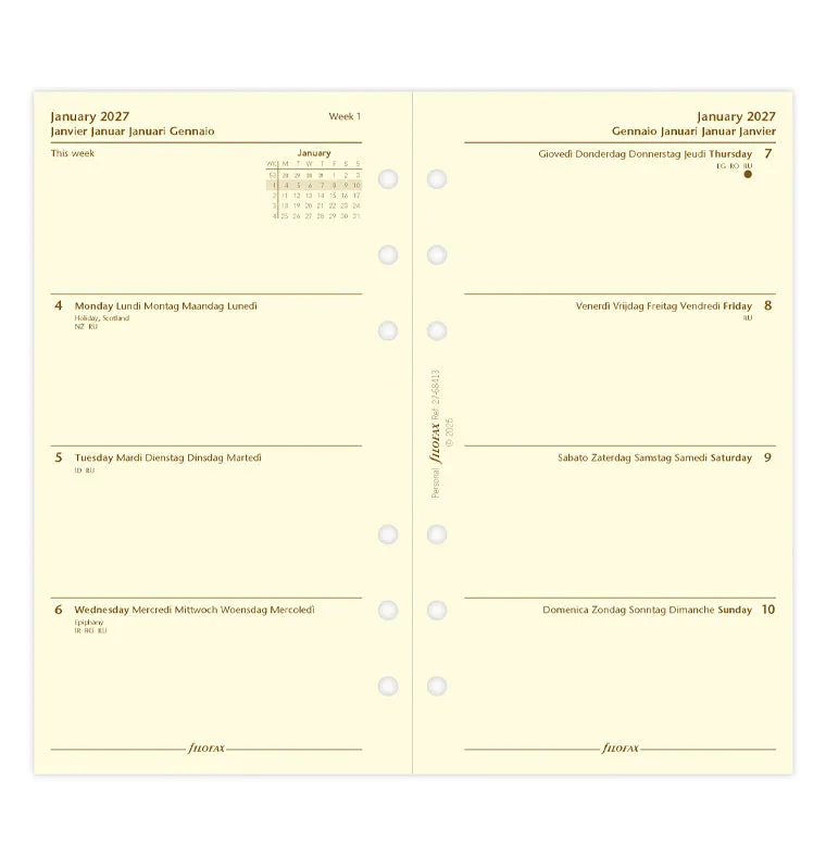 Filofax Classic recharge agenda 2027 semaine 2 pages Personal