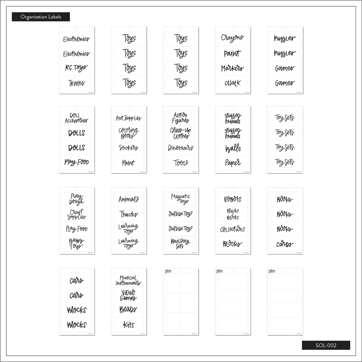 Happy Planner Playroom étiquettes rangement transparentes