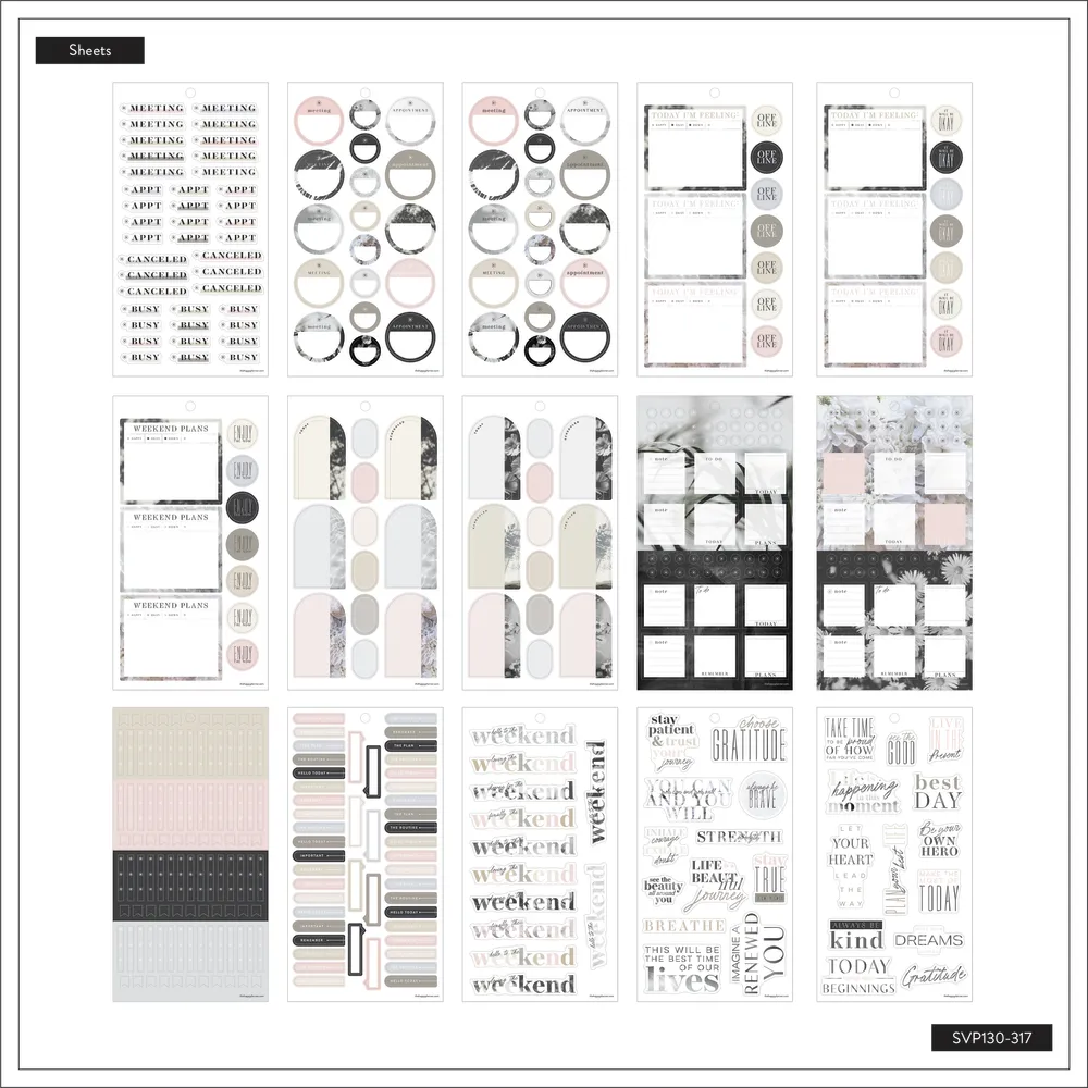 Happy Planner Ink Arbor Value Pack stickers 687 noir blanc