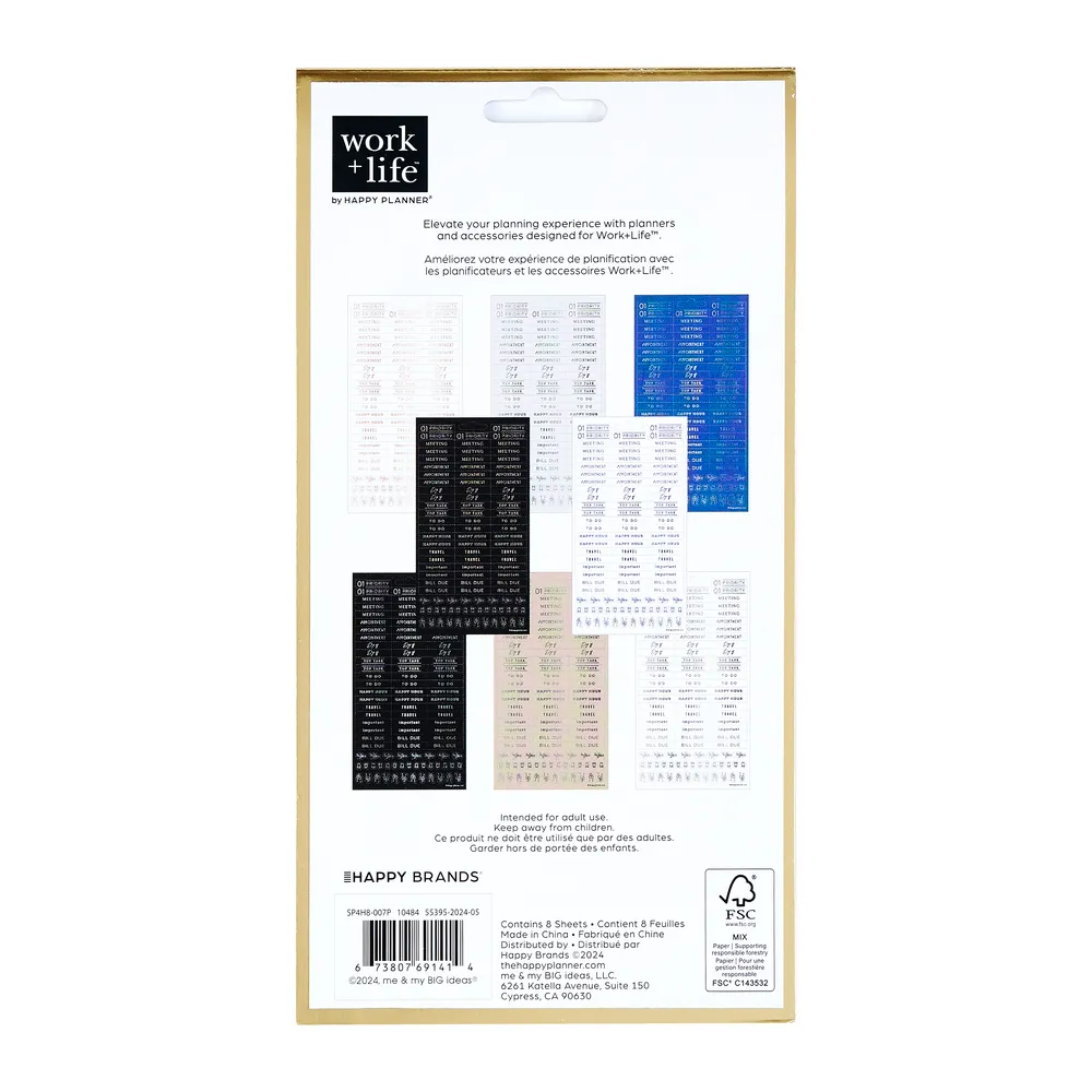 Happy Planner Work + Life Onyx stickers travail 8 planches