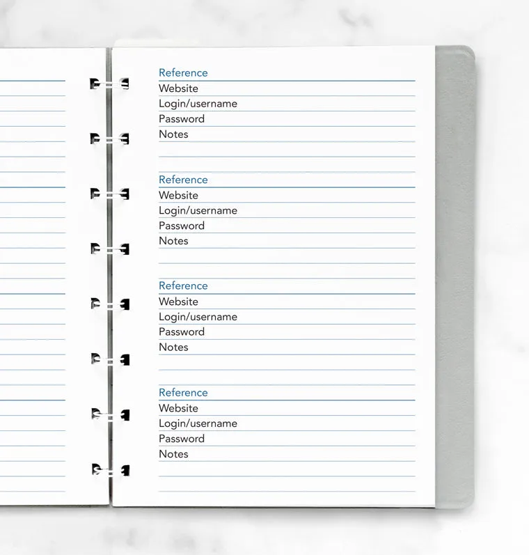 Filofax Classic Notebook Pocket recharge passwords