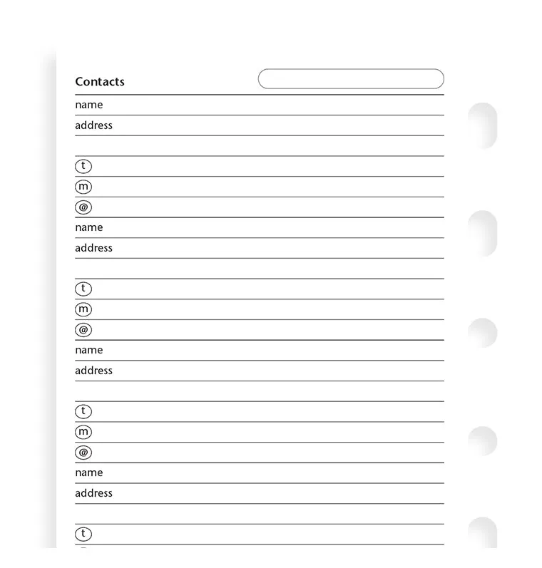 Filofax Classic recharge adresses Pocket 20 feuilles