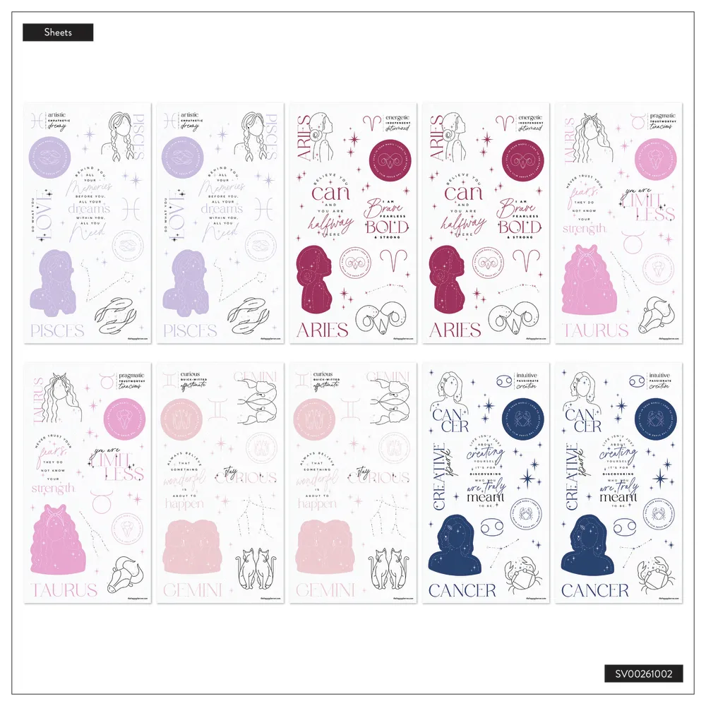 Happy Planner Zodiac Stargazer stickers mega 100 planches doré
