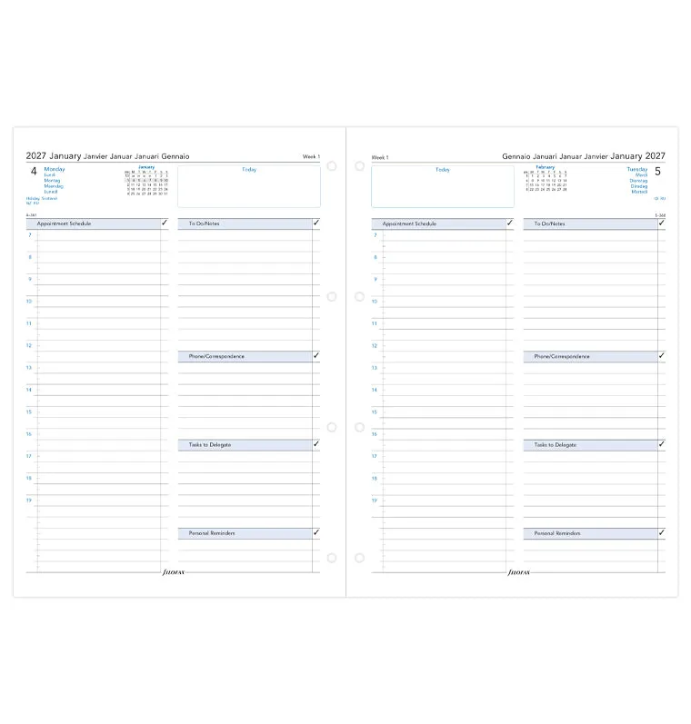 Filofax Classic A4 recharge agenda jour par page 2027