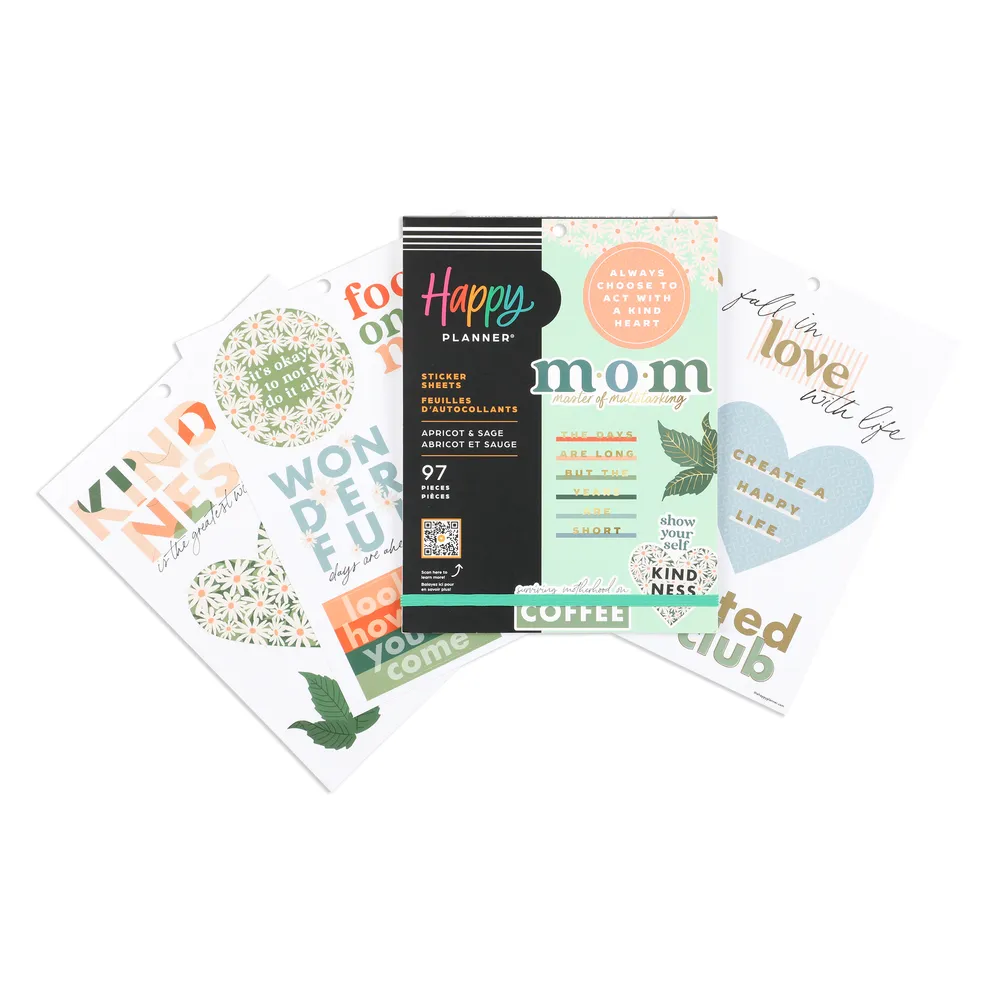 Happy Planner Apricot & Sage Mom stickers grand 97 floral doré