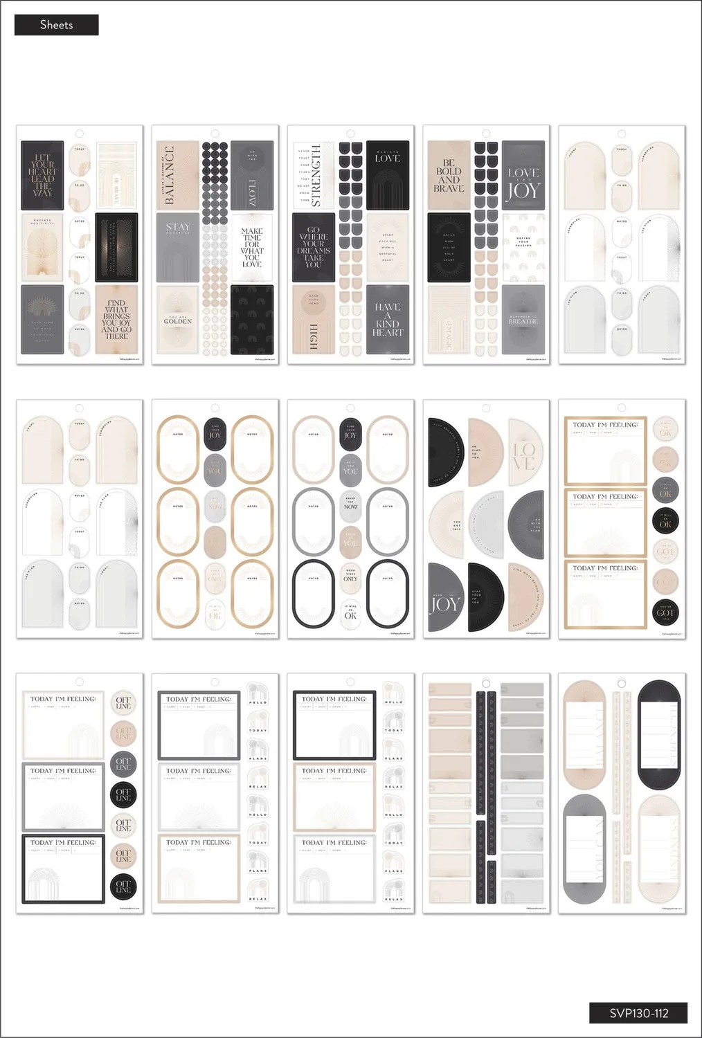 Happy Planner Radiate stickers minimalistes 571 pièces