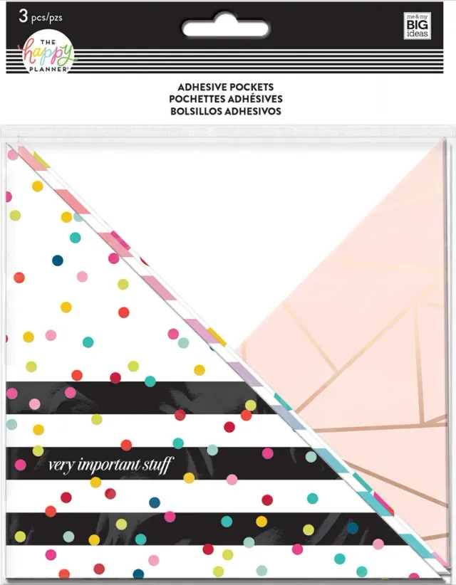 Happy Planner Rainbow Stripe poche adhésive x3