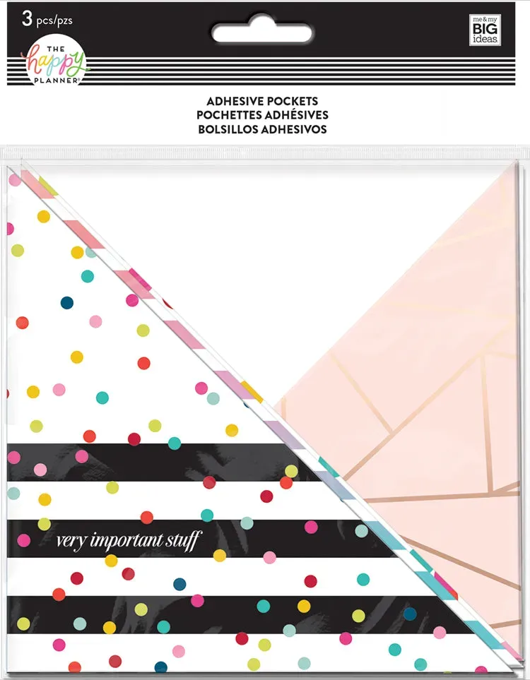 Happy Planner Rainbow Stripe poche adhésive x3