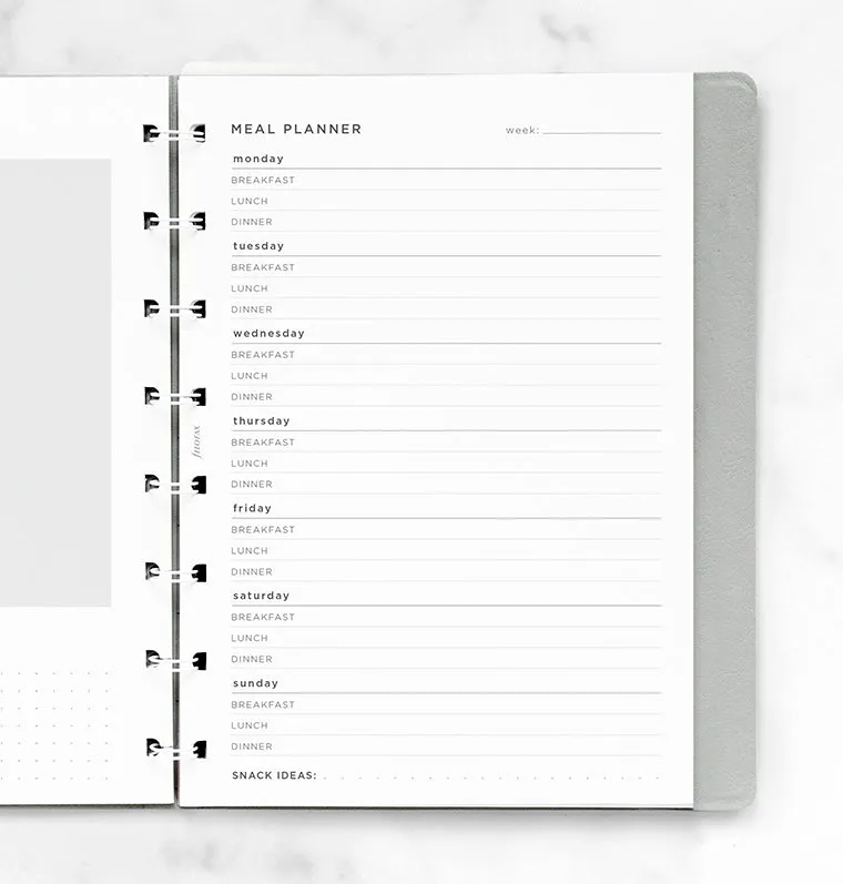Filofax Classic Meal Planner recharge A5 menus