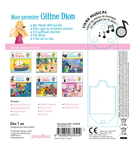 Frigobloc Mon premier Céline Dion livre musical 5 chansons