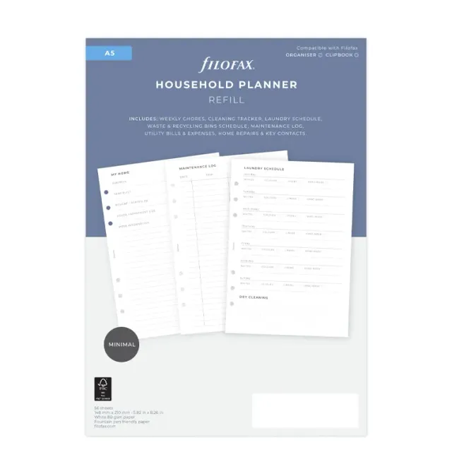 Filofax recharge planner ménage A5 pour organiseur et Clipbook