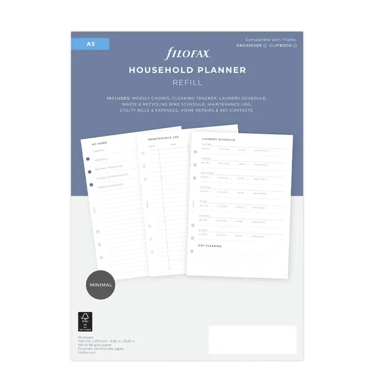Filofax recharge planner ménage A5 pour organiseur et Clipbook