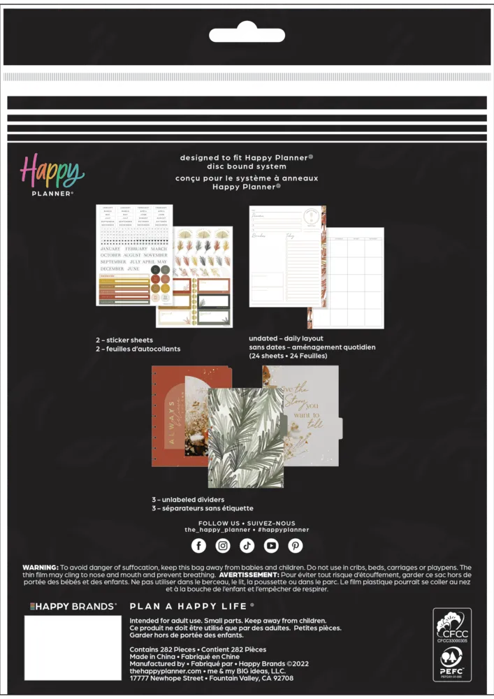Happy Planner Dried Florals recharge agenda Classic 3 mois