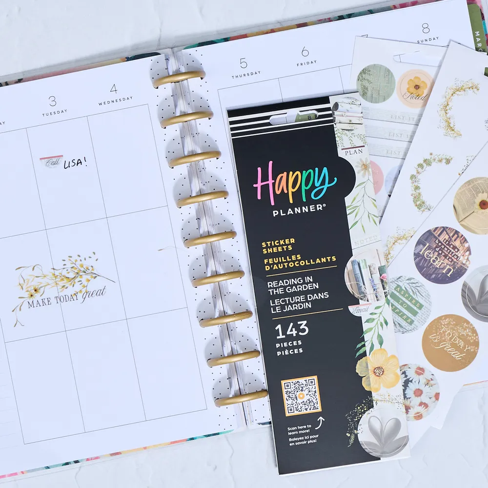 Happy Planner Reading in the Garden stickers jardin 8 feuilles