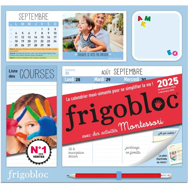 Frigobloc Hebdomadaire 2025 Montessori calendrier familial aimanté