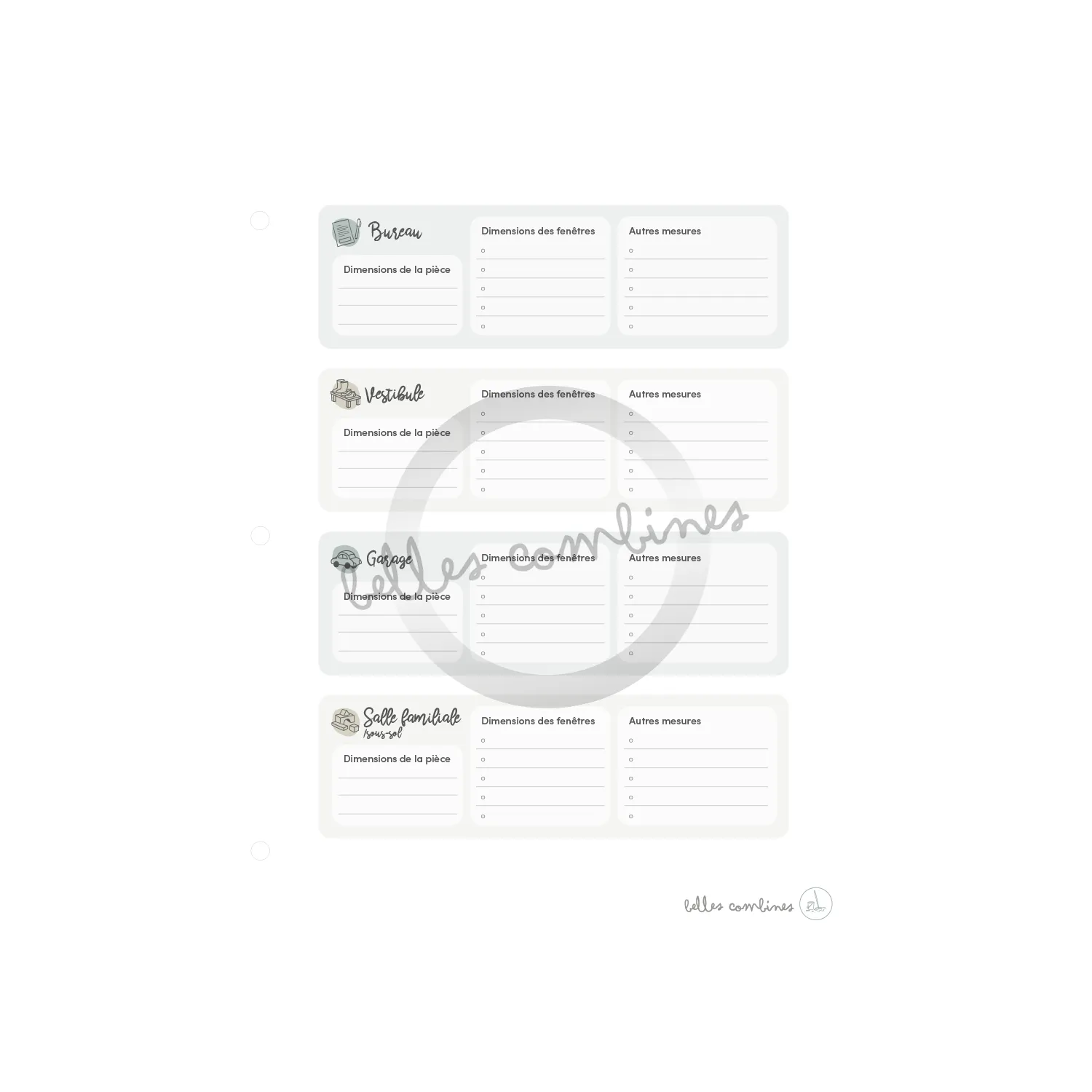 Les Belles Combines Mesures maison fiche organisation à imprimer