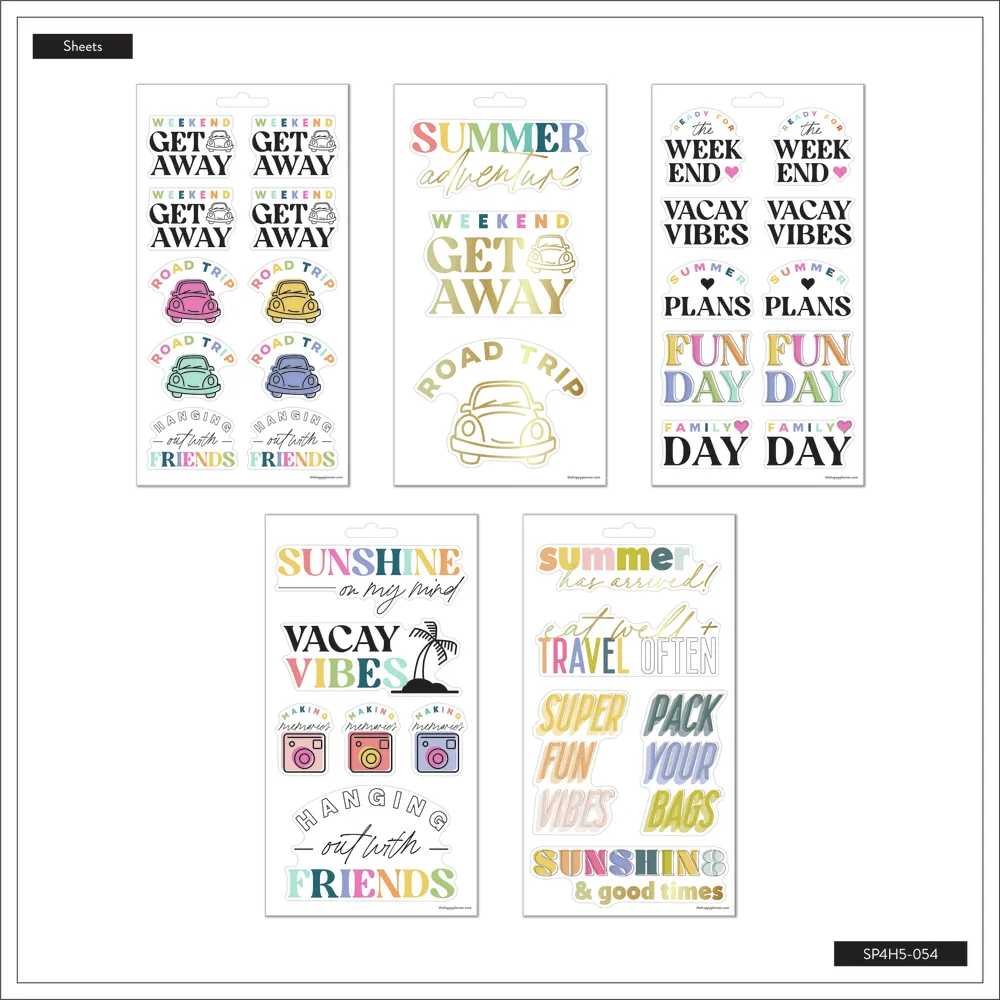 Happy Planner Summer Bucket List stickers été 5 feuilles