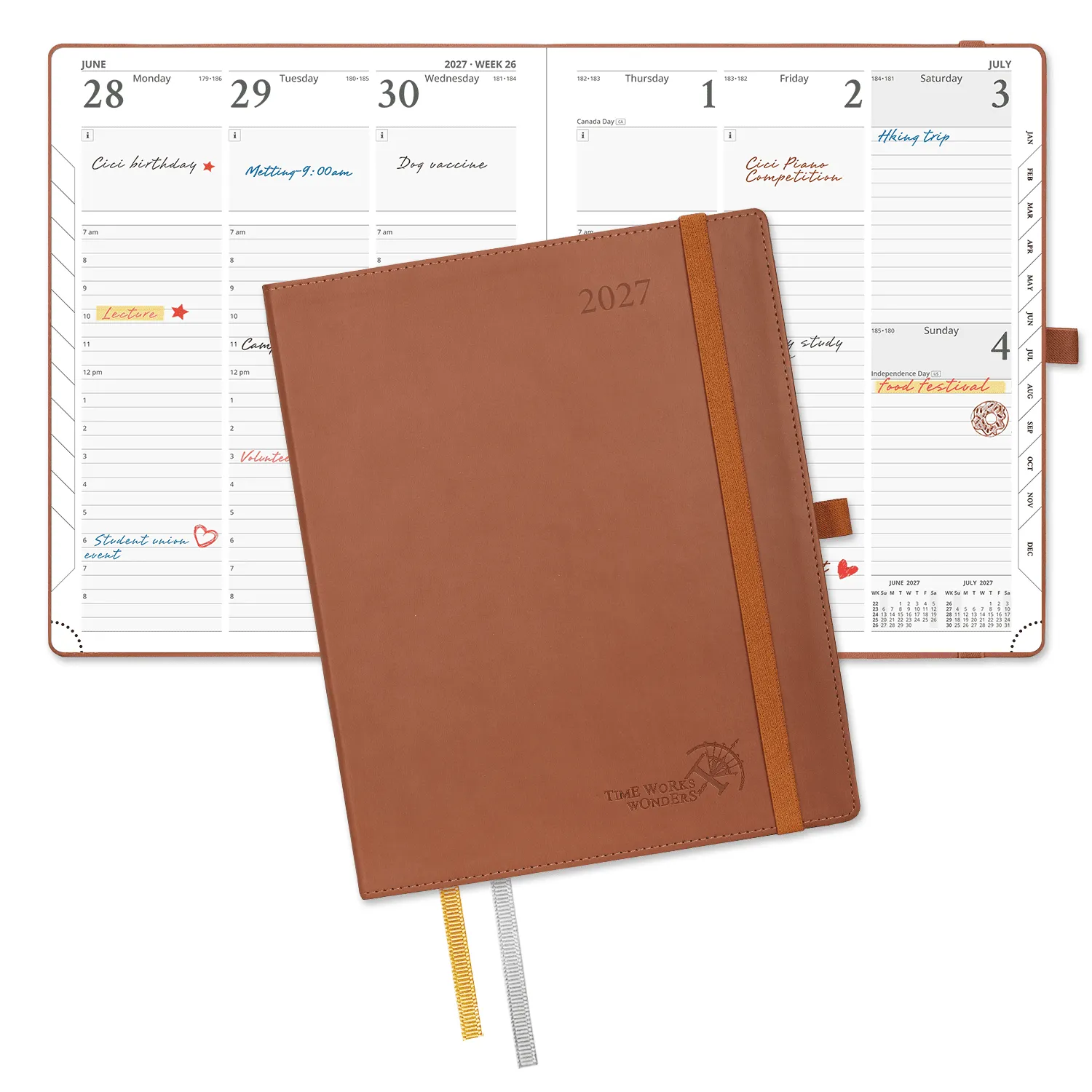 Poprun CELK7-27 agenda hebdomadaire 2027 marron grand format