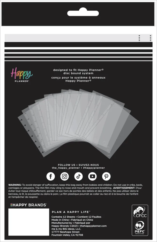 Happy Planner Everyday Mini protège-pages clips x12 transparent