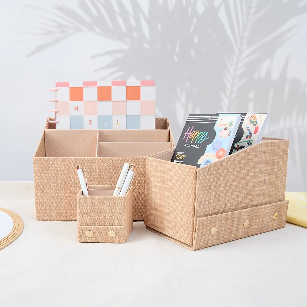 Happy Planner Woven Tan kit rangement 3 boîtes beige tissé