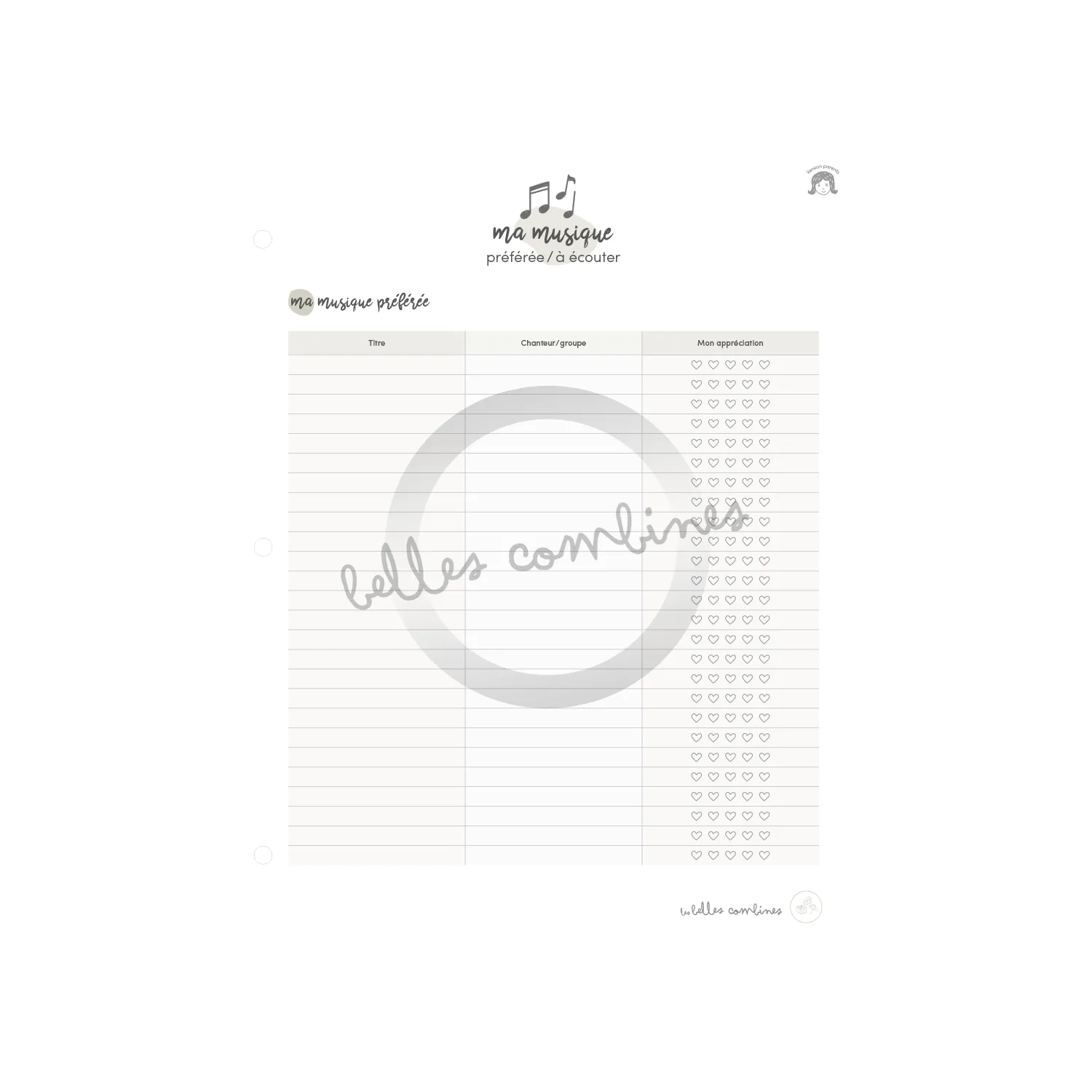 Les Belles Combines Suggestions musicales fiche Parents