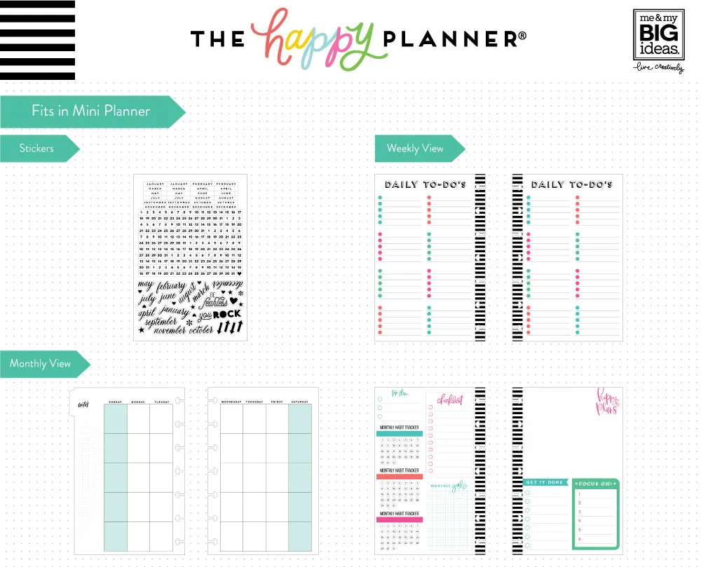 Happy Planner Mini extension mensuelle 6 mois undatée
