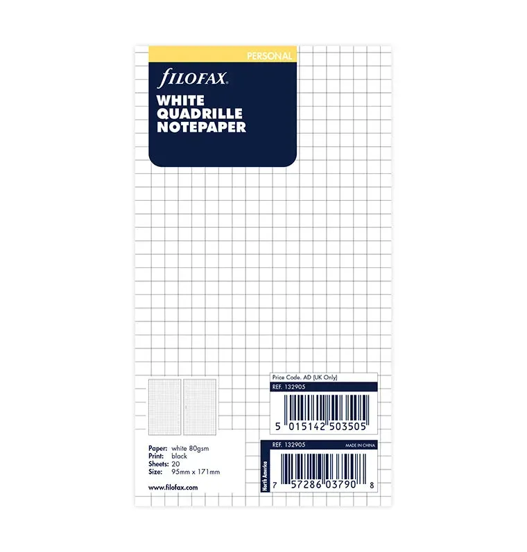 Filofax Classic recharge papier quadrillé personal 20 feuilles