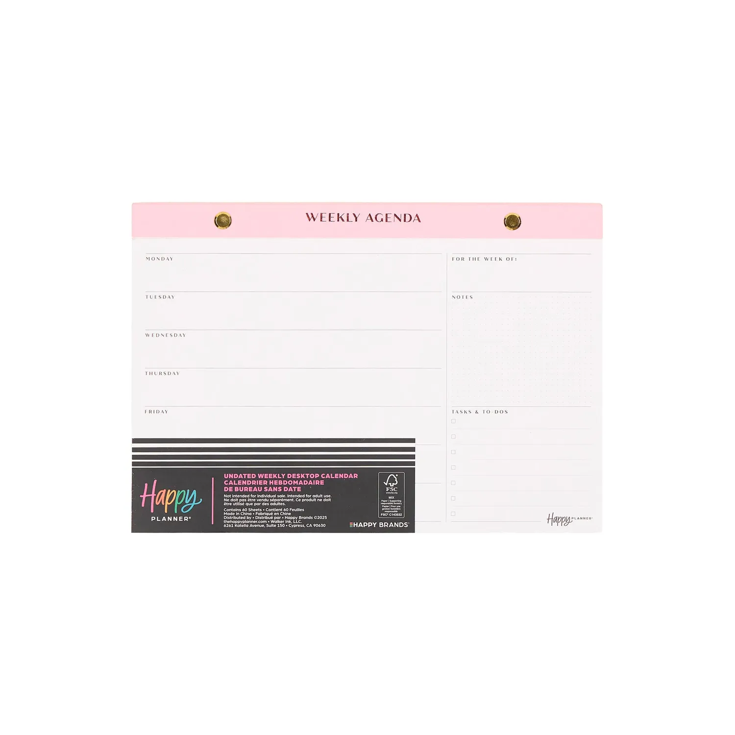 Happy Planner Blushed calendrier bureau hebdo non daté doré